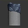 Silver Perforated Metal Trash Can With Blue Trash Bag Liner