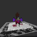 Game Movie Character With Green Hair Purple Wings Black Top And Wine Glass
