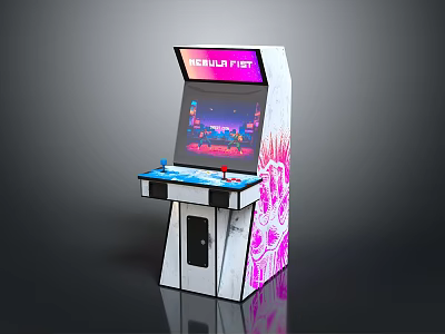 Neon Fist Arcade Machine With Pink White Design And Graffiti Art Illuminated Screen 3d model