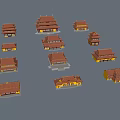 Traditional Chinese Ancient Architecture Models With Various Styles And Red Roofs