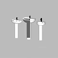 Three White Pedestal Washbasins With Grid Texture And Modern Faucets