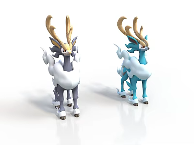 3D Animal Models With Golden Antlers White Gray Blue White Fur Standing On White Background 3d model
