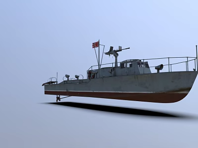 Military Warship With Red Flag On Deck Gray Green Hull And Red Bottom 3d model