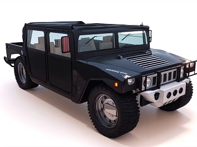 Black Hummer Four Door Off Road Vehicle With Large Tires And Front Grille Design 3d model