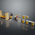 Modern Bedroom Interior With Yellow And White Furniture Bed Wardrobe Desk And Storage Units