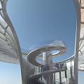 Cultural Center with Modern Architecture Near Center Lake and Scenic Viewing Platform