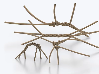 Handmade Brown Rope Crafts With Knotted Patterns And Various Shapes 3d model