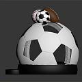 Stacked Sports Equipment Display With Soccer Ball Baseball And Black Base Structure