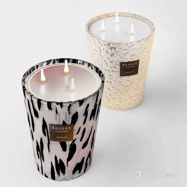 Stylish Lit Candle Lamps Featuring Zebra Pattern And Gold Textured Design With Three Wicks 3d model 