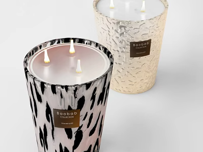 Stylish Lit Candle Lamps Featuring Zebra Pattern And Gold Textured Design With Three Wicks 3d model