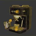 Modern Black Electric Coffee Machine With Yellow Knobs Handles Metal And Small Cups 3d model