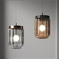 Modern Transparent And Amber Glass Pendant Lights With Ribbed Design And Metal Finish