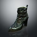 Stylish Shiny Dark Green Leather High Heel Lace Up Boots For Women