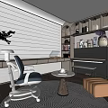Study Room Interior Design With Window Blinds Bookshelves Piano And Orange Chair