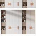 Elegant Modern White Wardrobe With Wooden Handles Storage Shelves And Decorative Display Areas