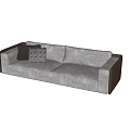 Modern Gray Multi person Sofa with Brown Armrests and Patterned Pillow 3d model