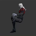 White Head Character In Red Black Armor With Red Heart On Chest Crouching Posture Robe