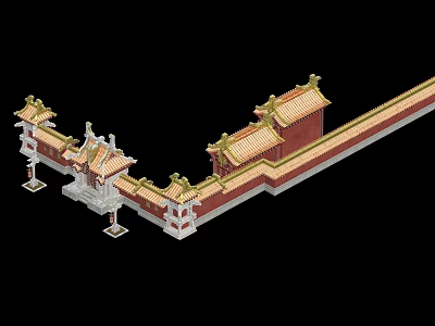 Ancient Chinese Architecture With Yellow Glazed Roofs Red Walls Ornate Eaves And Gate Tower 3d model