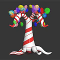 Whimsical Decorative Candy Cane Tree With Colorful Balloons On Black Background