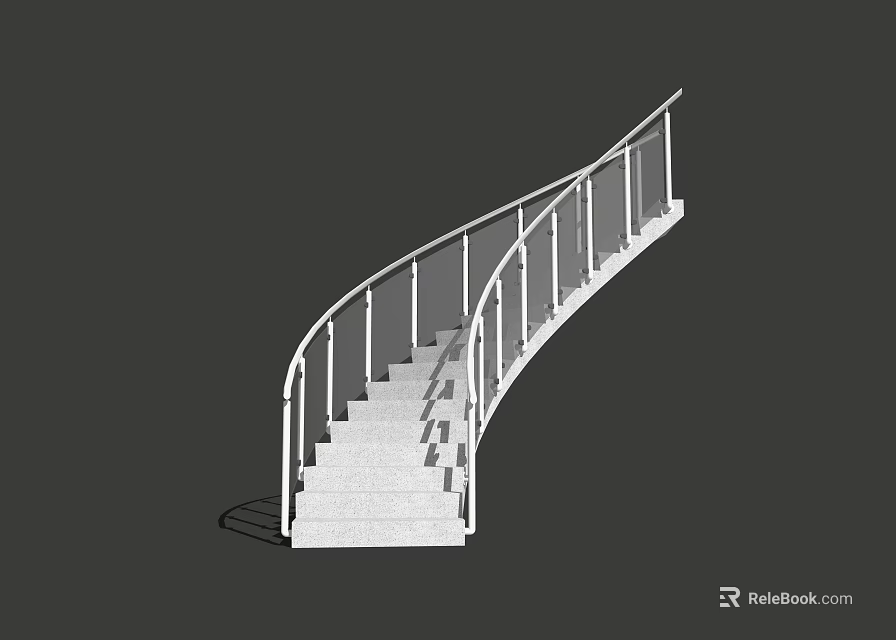 Modern Curved Staircase Design With White Steps And Metal Railings 3d model 