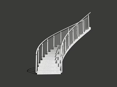 Modern Curved Staircase Design With White Steps And Metal Railings 3d model