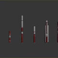 Red And White Columns Of Various Heights Arranged On Reflective Gray Surface