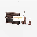 Vintage Wooden Musical Instruments Display Featuring Piano Cello And Violin