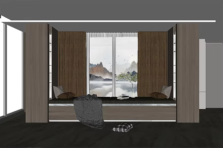 Modern Bay Window Curtain 3d model