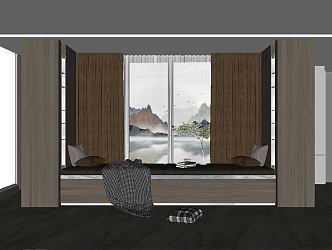 Modern Bay Window Curtain 3d model