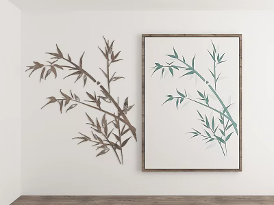 Artistic Bamboo Plant Paintings On White Wall 3d model