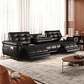 Black Leather Reclining Sofa and Coffee Table Set in Modern Living Room with Curtains