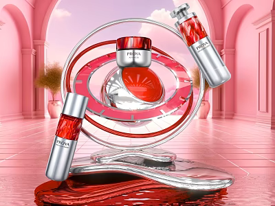 Elegant Pink Toned Photo Spot With Arched Architecture And Perfume Bottle 3d model