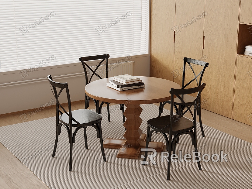 Middle style dining table and chair combination model