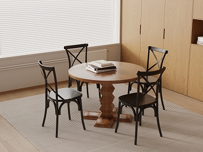 Middle style dining table and chair combination model