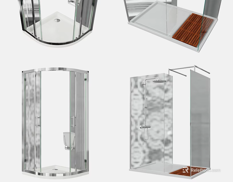 Modern Glass Shower Sauna Enclosure Design With Contemporary Steel Structure Elements 3d model 