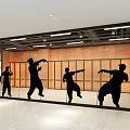 Modern Fitness Training Center Entrance With Gym Silhouette Reception Desk Brick Wall And Glass Doors