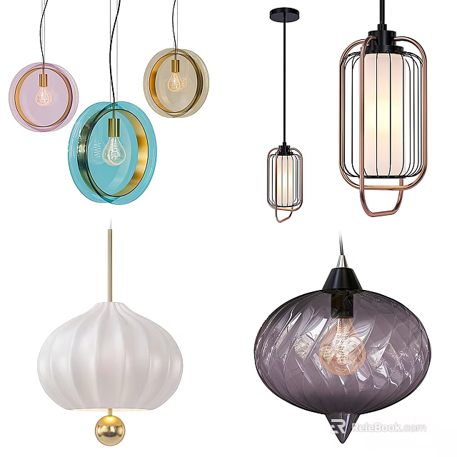 Modern Pendant Lights With Various Designs And Stylish Glass Metal Frames 3d model 