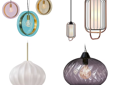 Modern Pendant Lights With Various Designs And Stylish Glass Metal Frames 3d model