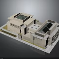 Beige Architectural Building Model With Courtyard Glass Roof And Stone Columns Design