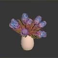 Elegant Pink Protea Flowers Arranged In Copper Vase With Green Leaves