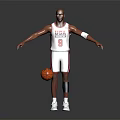Man In USA Basketball Jersey Number 9 Standing With Basketball And Outstretched Arms