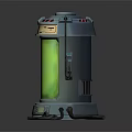 Cylindrical Sci Fi Container With Green Liquid Blue Top Yellow Accents And Cables