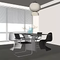 Modern Dining Table Set With Glass Top Metal Frame And Curved Black White Chairs
