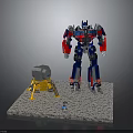 Transformers Optimus Prime Figure With Lunar Module Model And Small Figure On Gravel Base