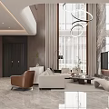 Modern Living Dining Interior Design With Sofa Armchairs Pendant Lights And Large Windows