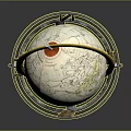 Vintage Globe With Yellow Ring Metal Stand And Geographic Map Details