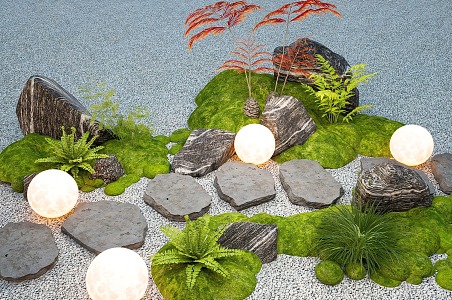 Modern Landscape Stone Ting Step Moon Light Micro Terrain Fern Ground cover 3d model