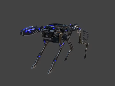 Futuristic Intelligent Four Legged Machine With Mechanical Structure Blue Lights And Metallic Body 3d model
