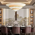 Private Dining Room In Modern Chinese Style With Round Table Chairs Chandelier And Decorative Painting