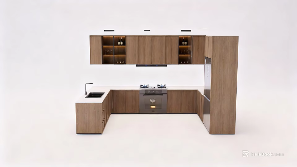 Modern Kitchen Interior Featuring Wooden Cabinets Island Stove Sink And Appliances 3d model 